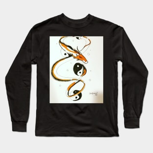 Orange Yin Yang Dragon Long Sleeve T-Shirt